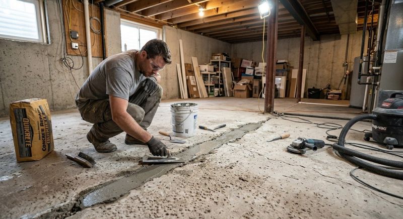 Cracked Basement Floor Repair in Washtenaw County, MI